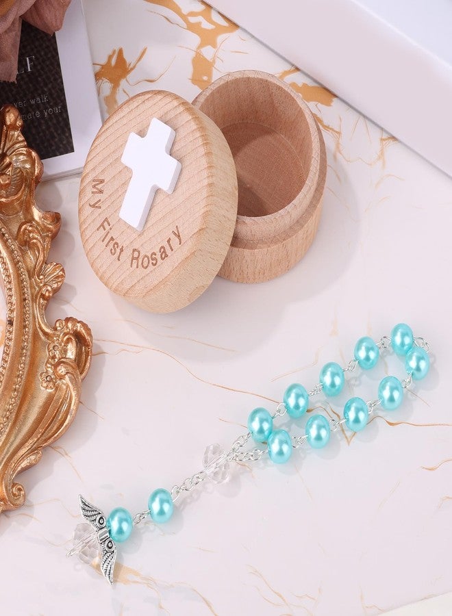 Fukaisu My First Rosary Baptism Gifts, Baptism Memorial Box & Rosary Bracelet with Angel Wings Catholic First Communion Christening Beads Gifting Set for Baby Shower (Light Blue) - Image 3